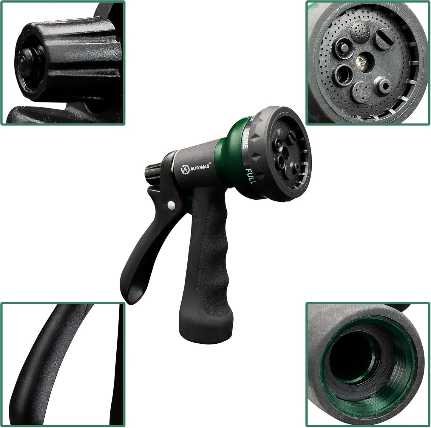 Garden-Hose-Nozzle with 7 Adjustable Watering Patterns, Showering Pets & Outdoor Fun.