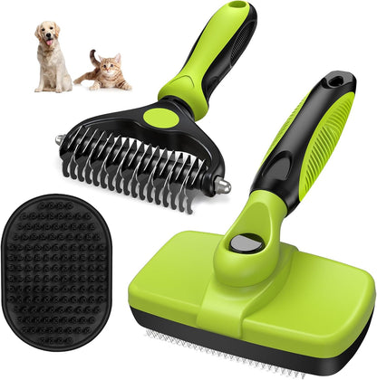 3PCS Self Cleaning Slicker Brush & Pet Grooming Rake & Bath Brush for Dogs 