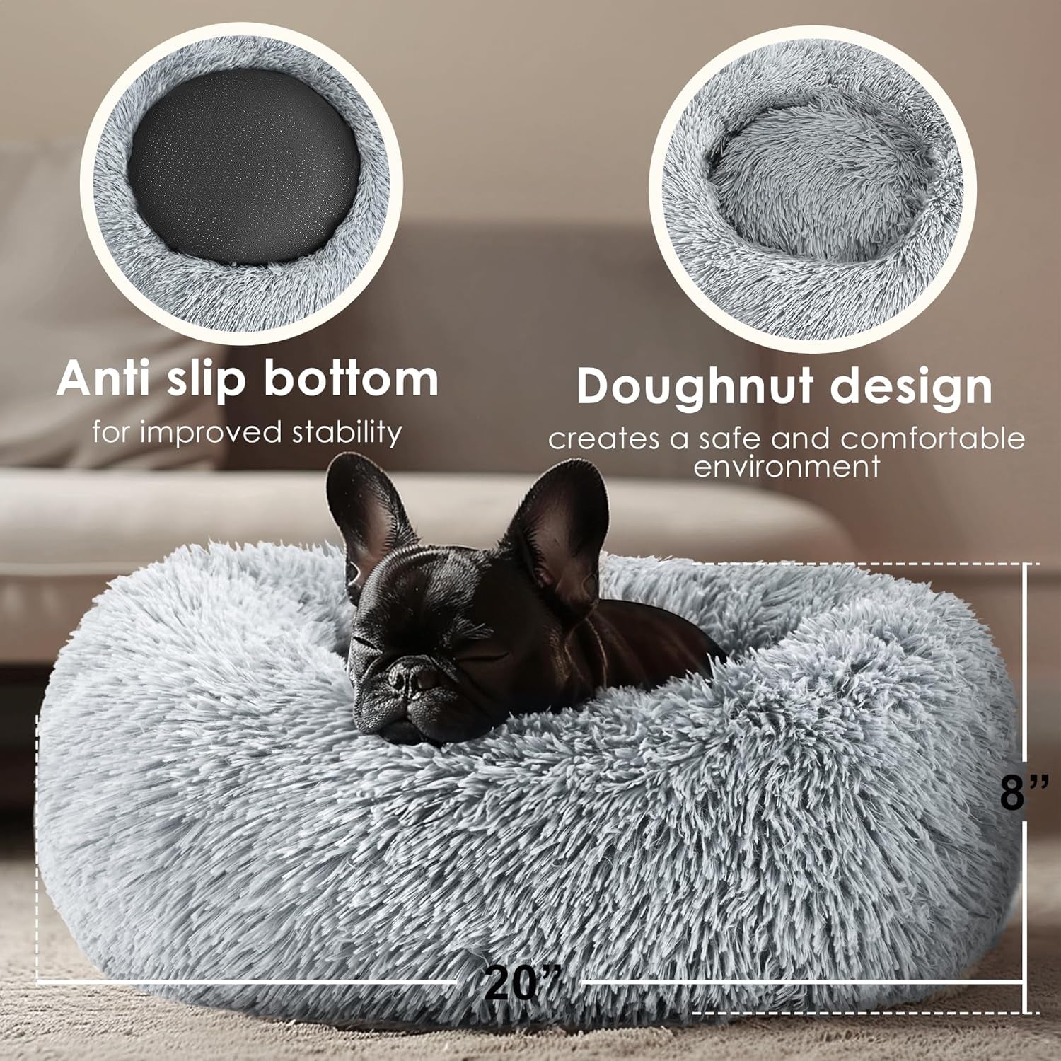 Dog & Cat Bed for Indoor Pets, Washable round Fluffy Pet Bed for Small Medium Dogs