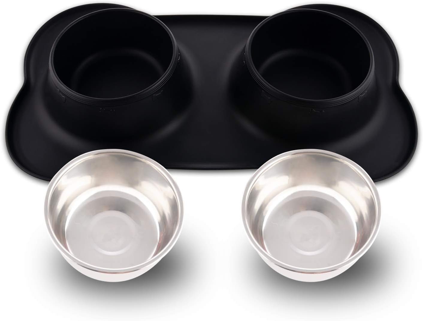 Dog Bowls with Mat, Dog Water Food Bowl Set (26.5Oz Each), No Spill Dual Pet Feeder Stainless Steel Bowl in Silicone Mat for Medium Sized Dogs