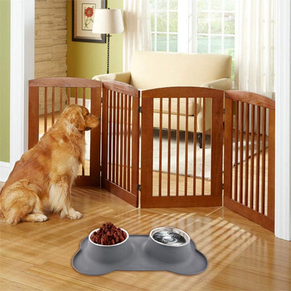 Dog Bowls with Mat, Cat Water Food Bowl Set (13.5Oz Each) in No Spill Silicone Mat, Dual Pet Feeder