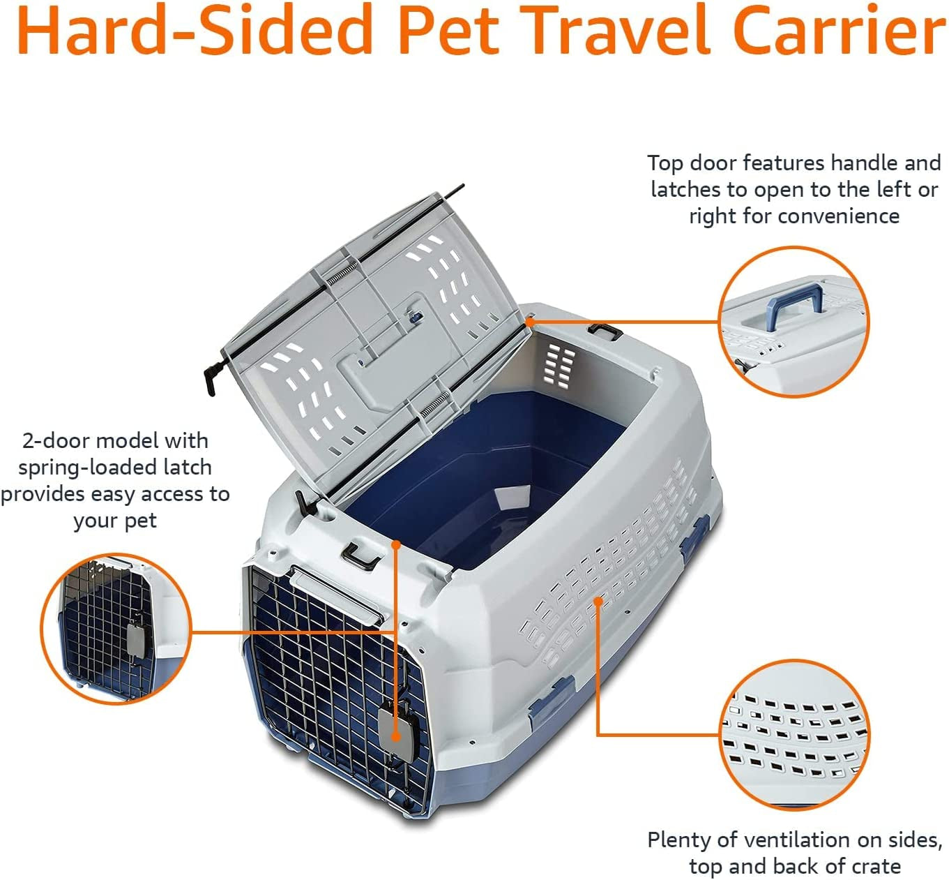 2-Door Top-Load Hard-Sided Dogs, Cats Pet Travel Carrier