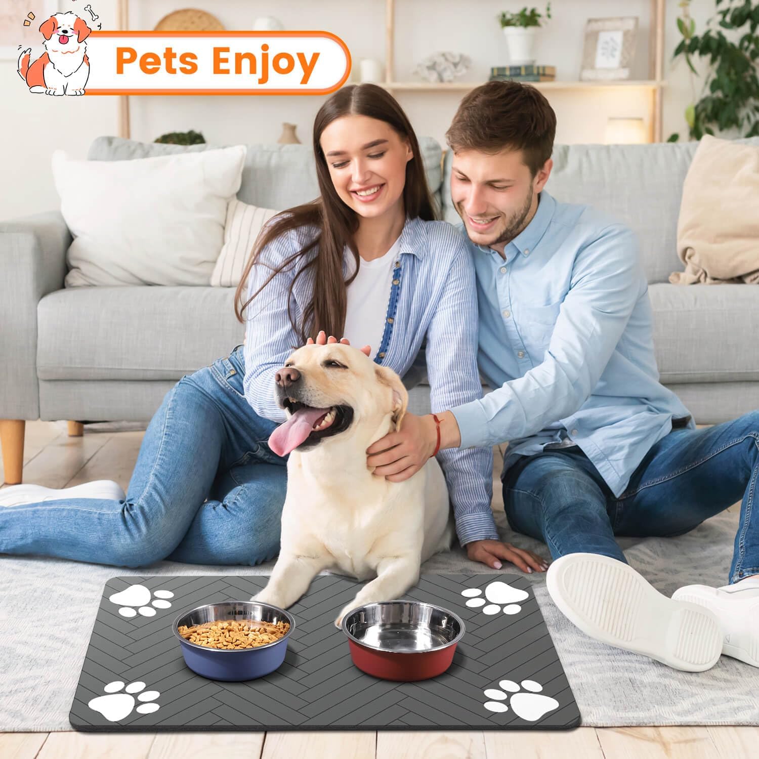 Pet Feeding Mat with Waterproof Rubber Backing, Quick Dry Water Dispenser Mat for Dog and Cat 
