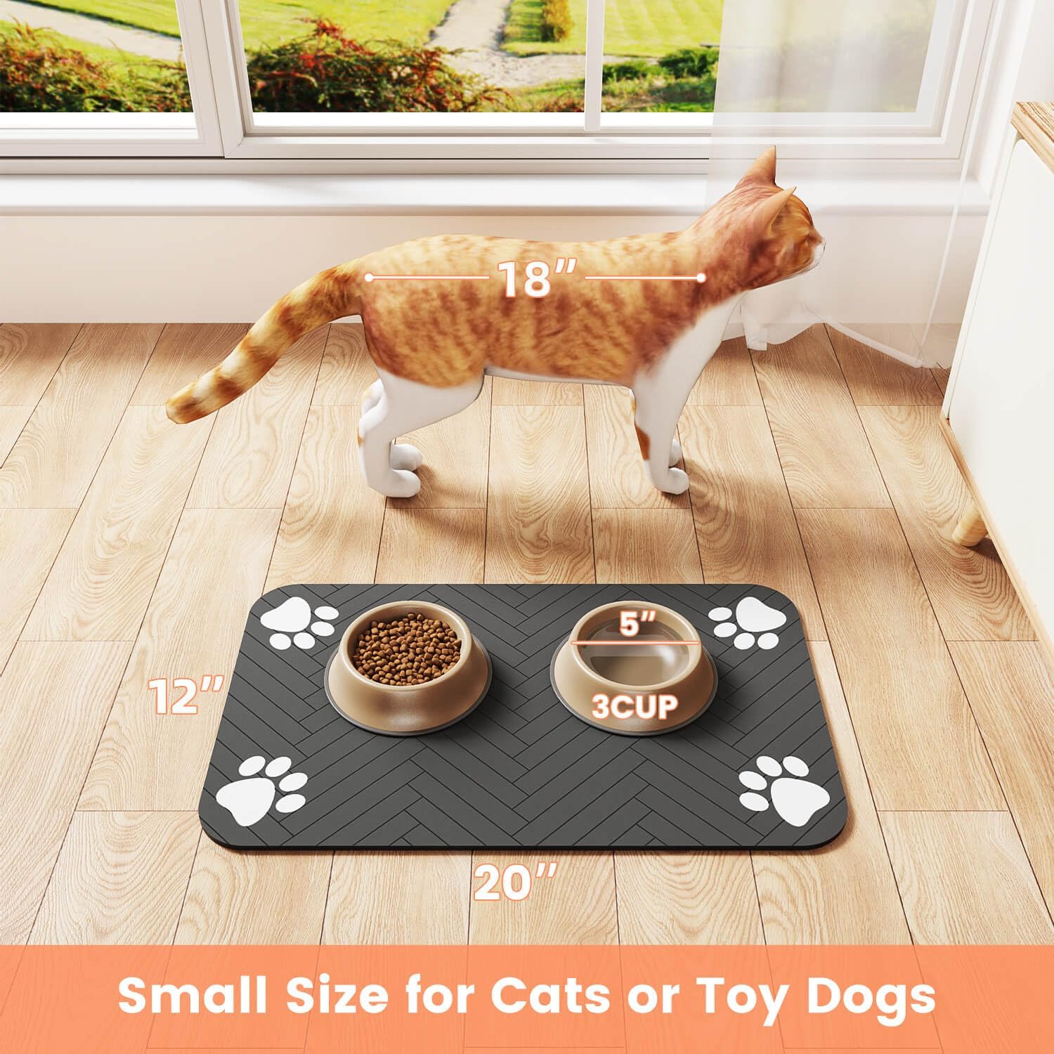 Pet Feeding Mat with Waterproof Rubber Backing, Quick Dry Water Dispenser Mat for Dog and Cat 