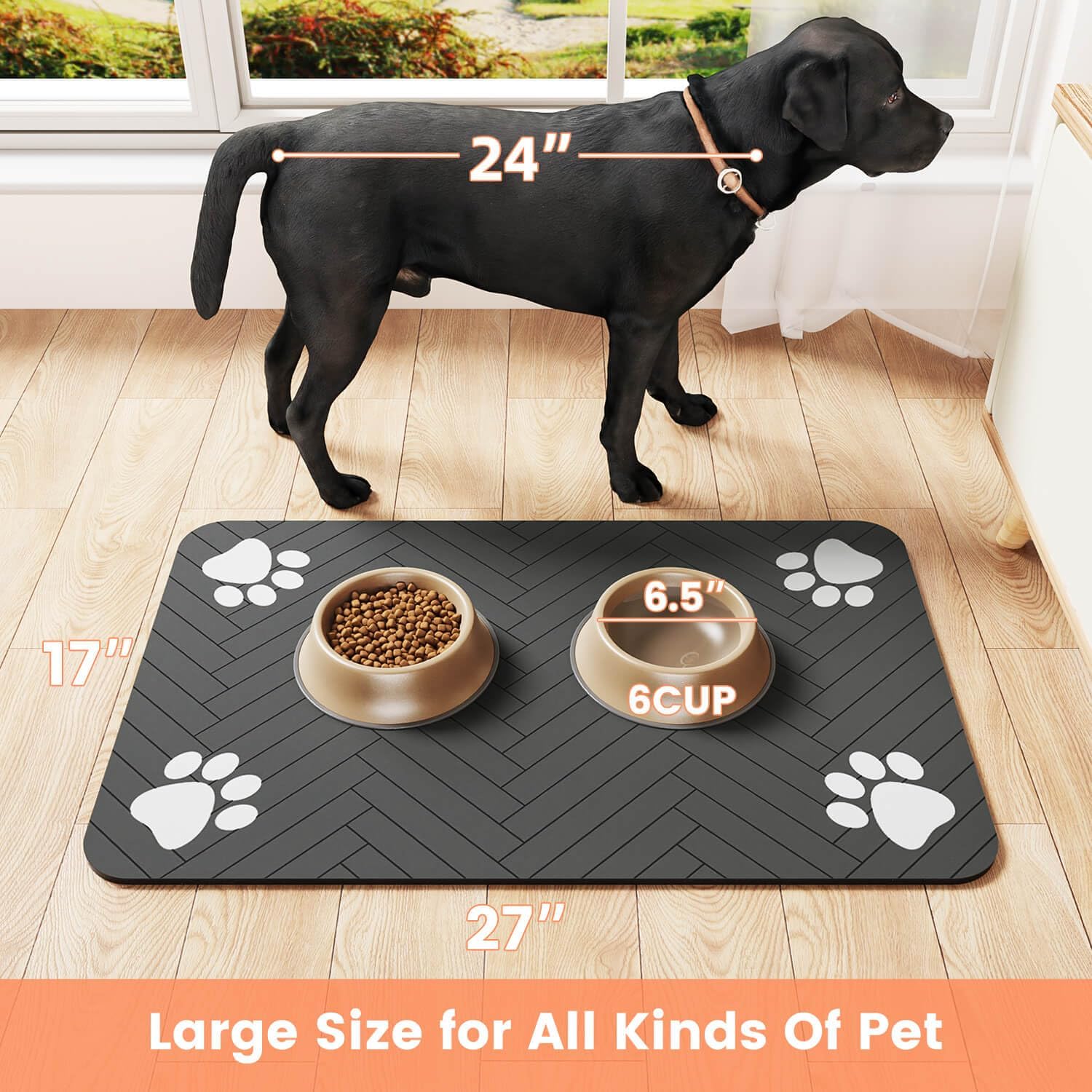 Pet Feeding Mat with Waterproof Rubber Backing, Quick Dry Water Dispenser Mat for Dog and Cat 