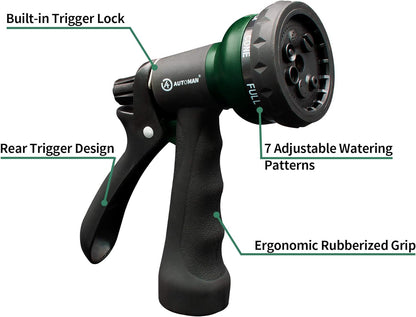 Garden-Hose-Nozzle with 7 Adjustable Watering Patterns,  Showering Pets & Outdoor Fun.