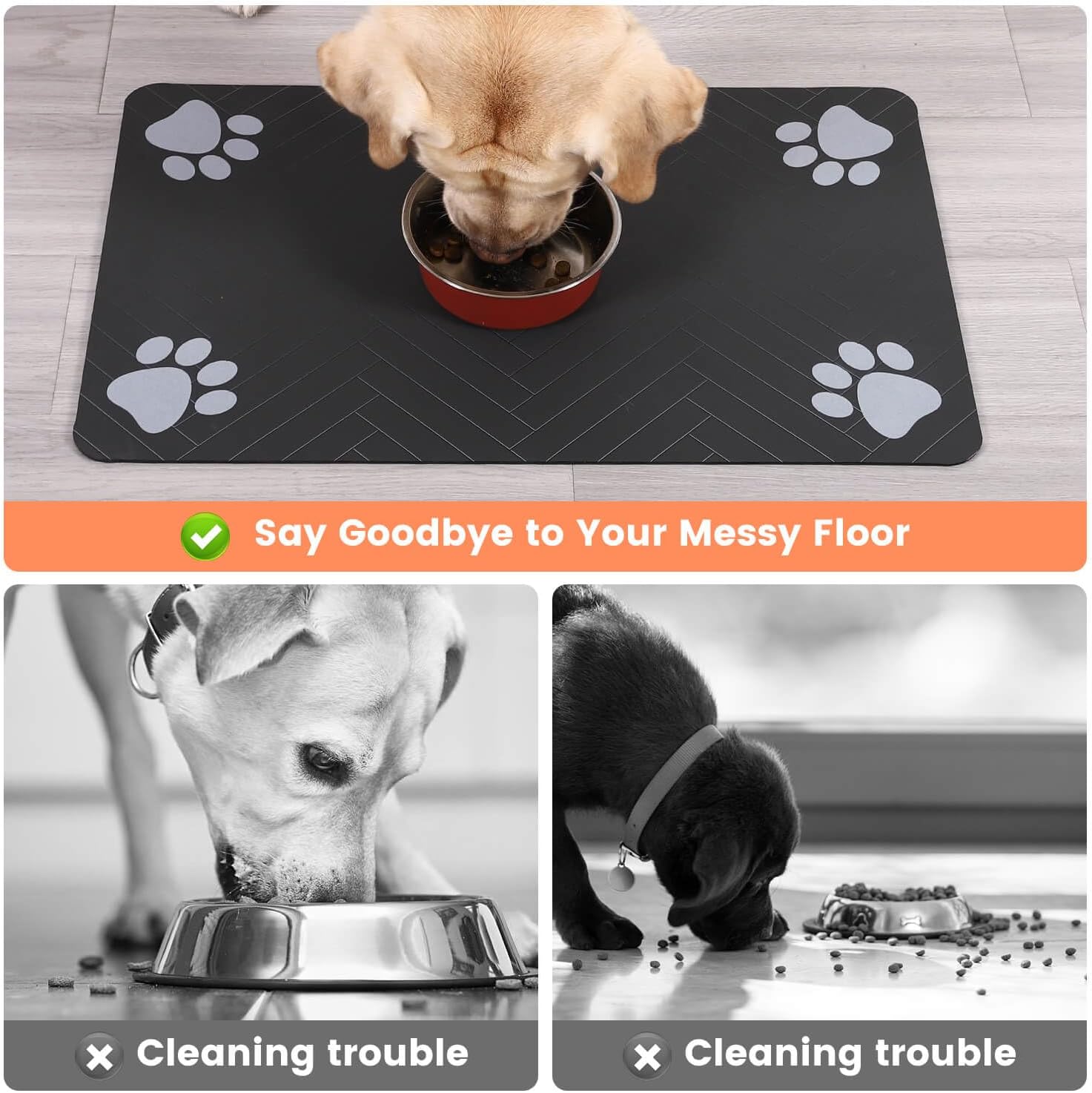 Pet Feeding Mat with Waterproof Rubber Backing, Quick Dry Water Dispenser Mat for Dog and Cat 