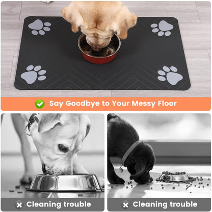 Pet Feeding Mat with Waterproof Rubber Backing, Quick Dry Water Dispenser Mat for Dog and Cat 