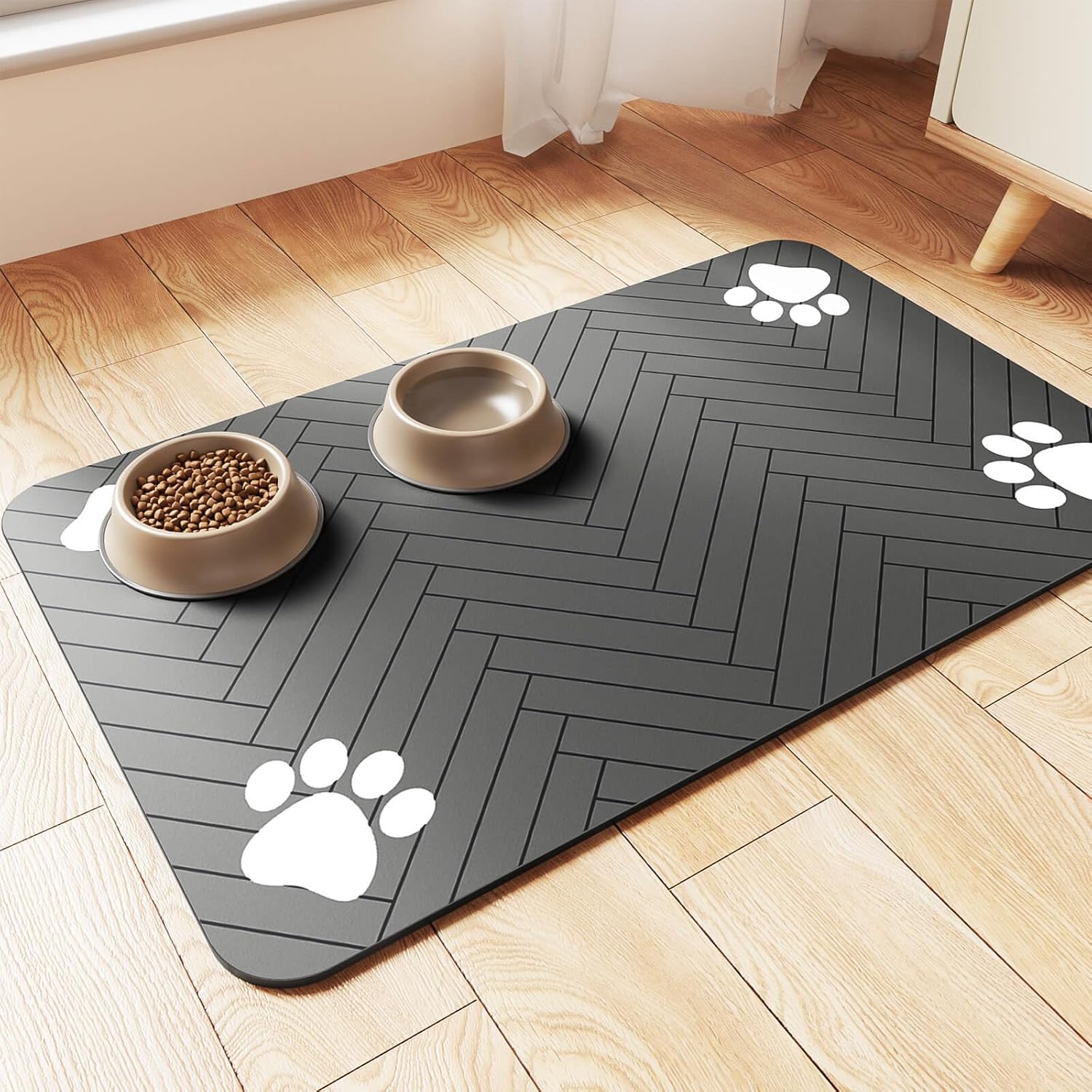 Pet Feeding Mat with Waterproof Rubber Backing, Quick Dry Water Dispenser Mat for Dog and Cat 