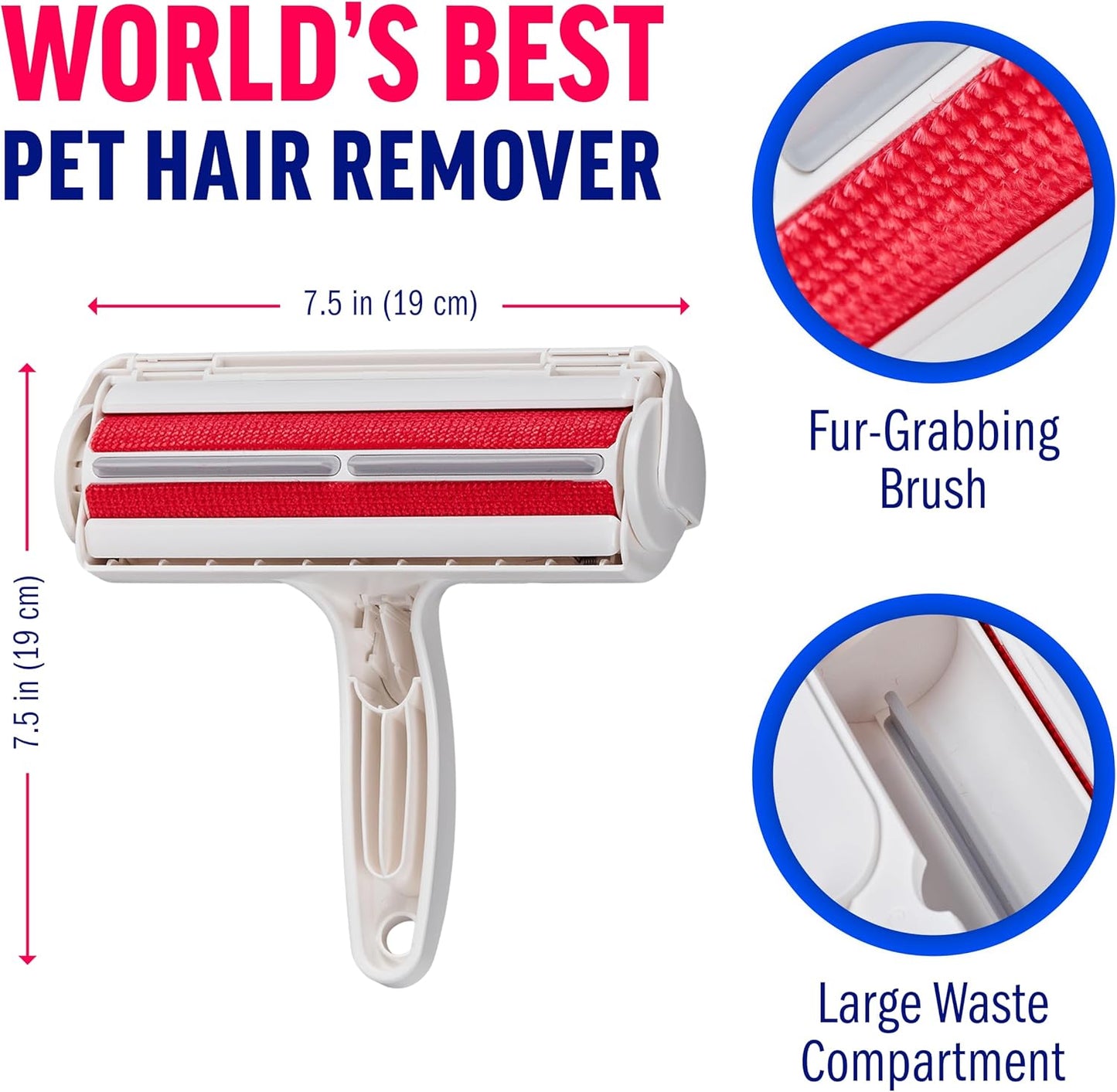 Pet Hair Remover and Reusable Lint Roller - Dog and Cat Hair Remover for Furniture, Couch, Carpet, Clothing and Bedding - Portable, Multi-Surface Fur Removal Tool (White)