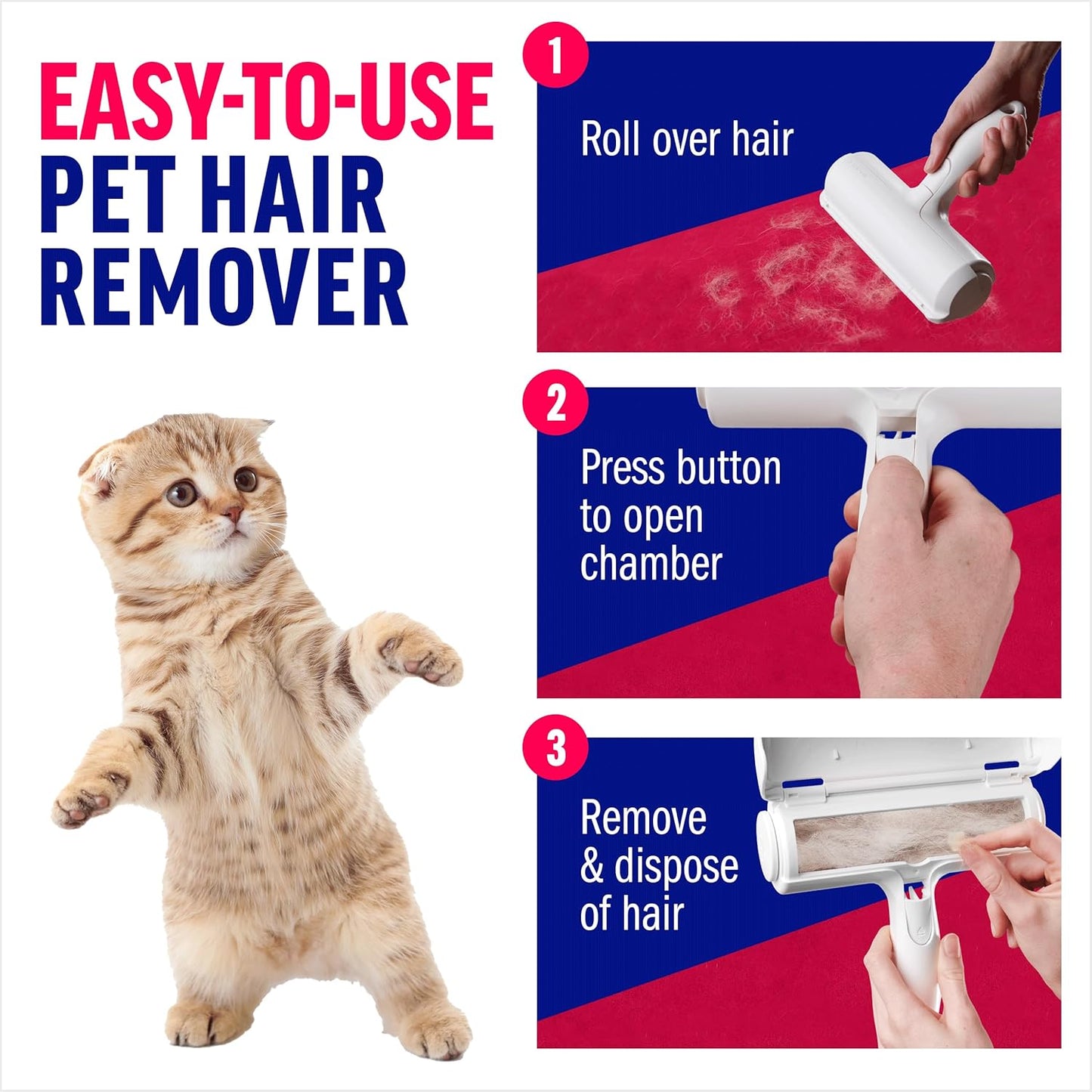 Pet Hair Remover and Reusable Lint Roller - Dog and Cat Hair Remover for Furniture, Couch, Carpet, Clothing and Bedding - Portable, Multi-Surface Fur Removal Tool (White)