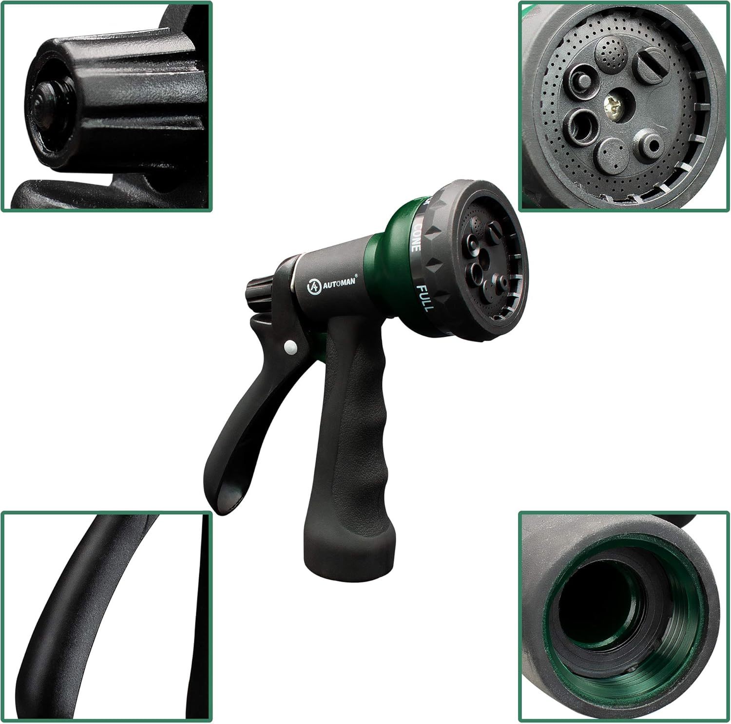 Garden-Hose-Nozzle with 7 Adjustable Watering Patterns,  Showering Pets & Outdoor Fun.