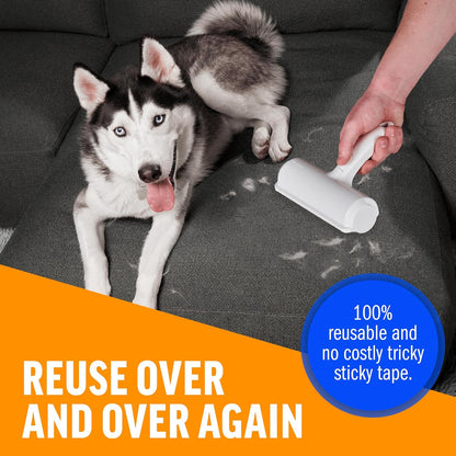 Pet Hair Remover and Reusable Lint Roller - Dog and Cat Hair Remover for Furniture, Couch, Carpet, Clothing and Bedding - Portable, Multi-Surface Fur Removal Tool (White)