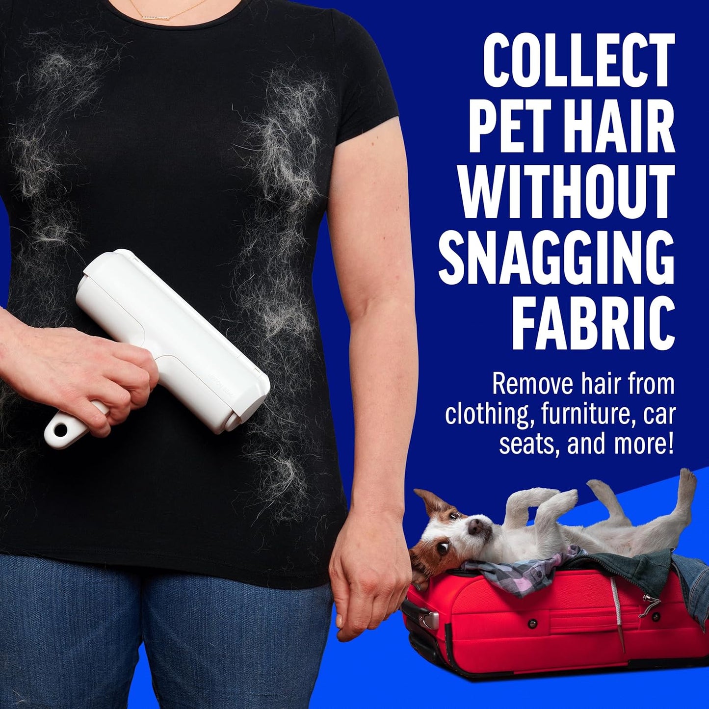 Pet Hair Remover and Reusable Lint Roller - Dog and Cat Hair Remover for Furniture, Couch, Carpet, Clothing and Bedding - Portable, Multi-Surface Fur Removal Tool (White)