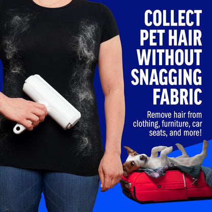 Pet Hair Remover and Reusable Lint Roller - Dog and Cat Hair Remover for Furniture, Couch, Carpet, Clothing and Bedding - Portable, Multi-Surface Fur Removal Tool (White)