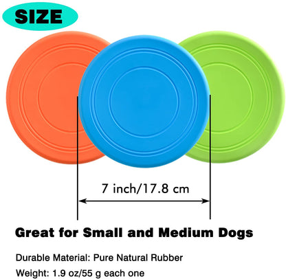 Dog Flying Disc, 3 Pack Dog Flyer Toys, Soft Rubber Interactive Lightweight Flying Disc Dog Toy for Small Large Dogs - Floats in Water & Safe on Teeth, 7 Inch.