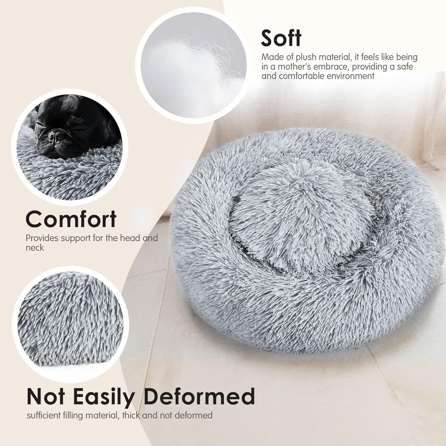 Dog & Cat Bed for Indoor Pets, Washable round Fluffy Pet Bed for Small Medium Dogs