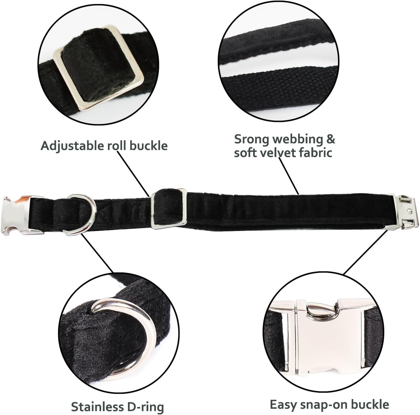Velvet Dog Collar, Soft Dog Collar for Small Medium Large Dogs