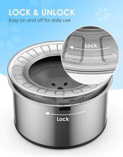 1 Gallon Large Dog Water Bowl No Spill,【Anti Digging Lid & Rubber Bottom】 Spill Proof Dog Bowl, anti Splash Mess Dripless Slow Drinking Stainless Steel Water for Sloppy Messy Drinkers Car
