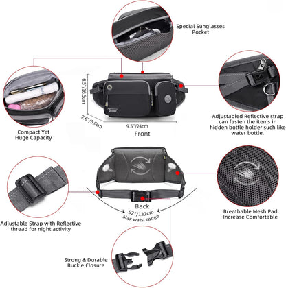 4-In-1 Hands Free Dog Leash with Waist Bag,5.8Ft Dog Running Leash,Adjustable Waist Belt for Walking Training Hiking Jogging Biking,Car Seat Belt Buckle,Reflective Stitches