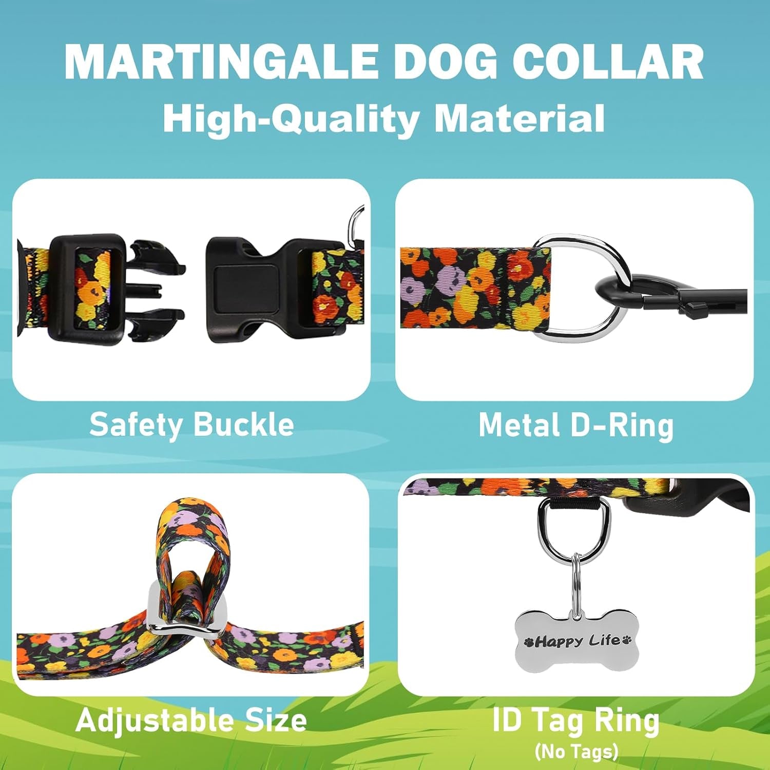 Martingale Collar for Dogs with Buckle Adjustable Nylon Limited Slip Training Dog Collars