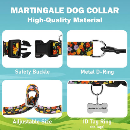 Martingale Collar for Dogs with Buckle Adjustable Nylon Limited Slip Training Dog Collars